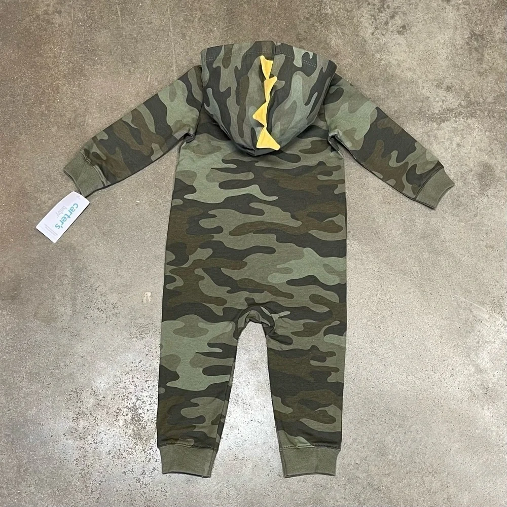 NWT Carter's Baby Camo Dinosaur Hooded One Piece 18 Months